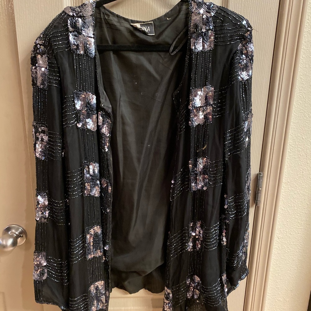 Plus Size Black Sequined Jacket - image 1
